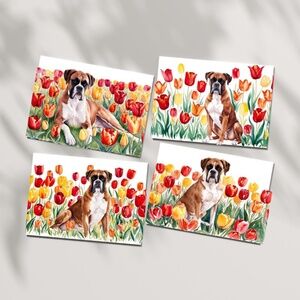 Boxer Dog in a Field of Tulips, Spring Collection Blank Note Card Set